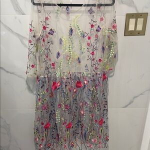 Free People Floral Embroidered Dress - Pink, Blue, Green